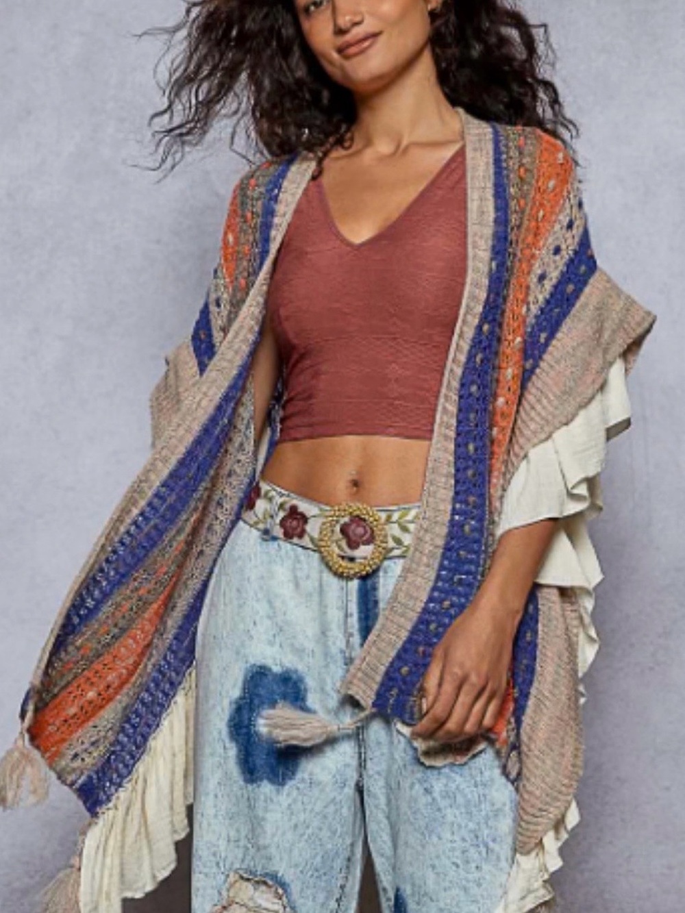 POL Fringe Knit Cardi/Poncho